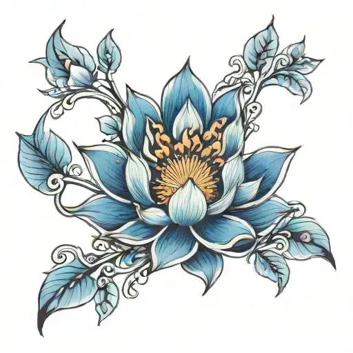 Beautiful Blue Lotus With Phoenix