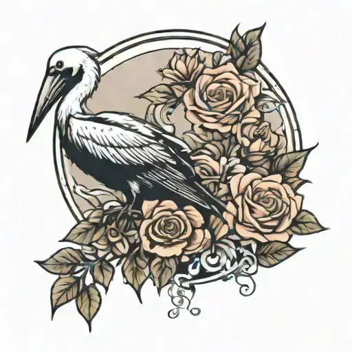 Pelican And Roses And Hummingbird