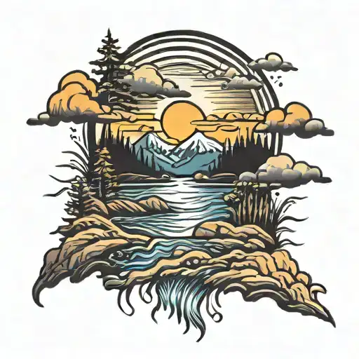 Run Mountain Water Sun Rising