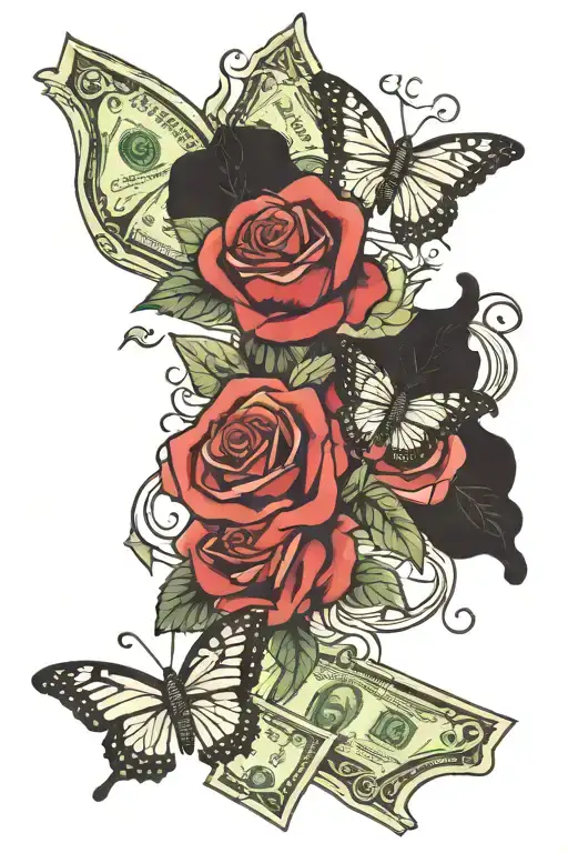 Butterflies With Money And Roses