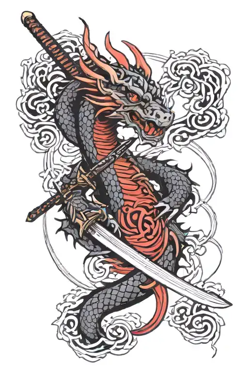 Dragon Katana Black And Red