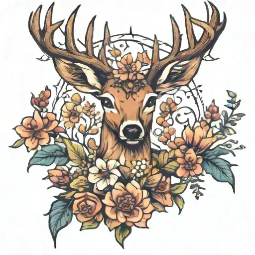 Deer Surrounded In A Field Of Flowers