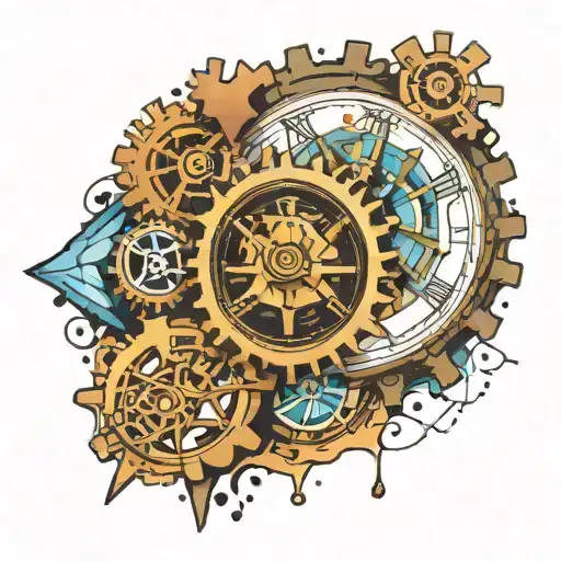 Half Clock Gears And Half Compass With Broken Glass