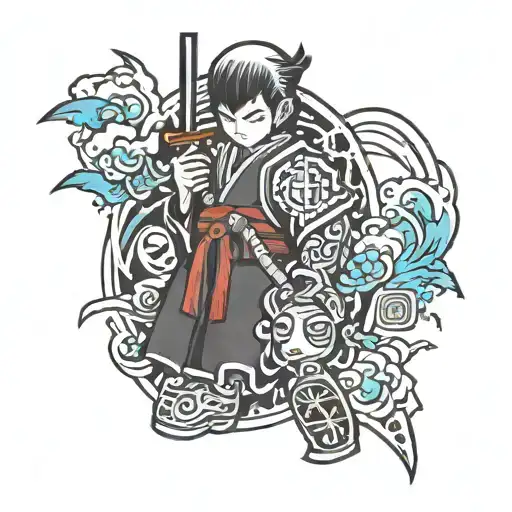 Japanese Style Tattoo Featuring Anime And Traditional Japanese Art With Some Gaming Attributes