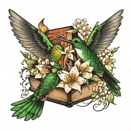 Books Surrounded By Florals With Hummingbird And Lilies Of The Valley