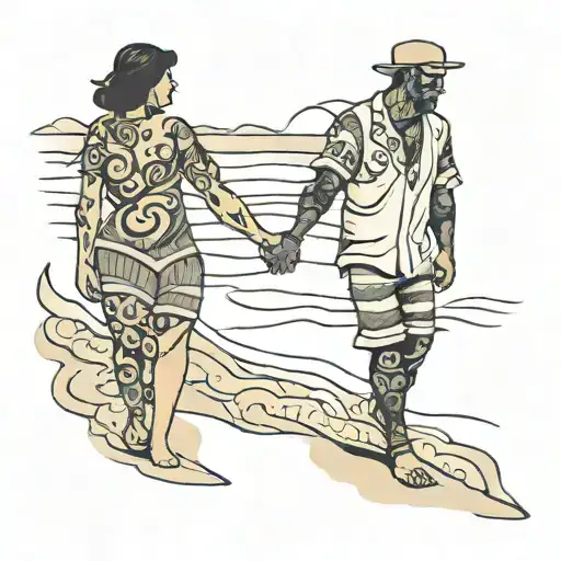 Couple Walking Along Beach Holding Hands