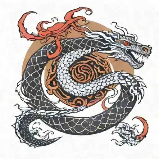 Ouroboros Dragon Zen Minimalism Tattoo Sketch Bw Colors