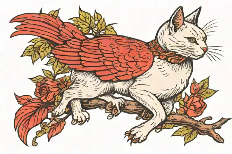 White Cat Reaching For Red Cardinal Bird