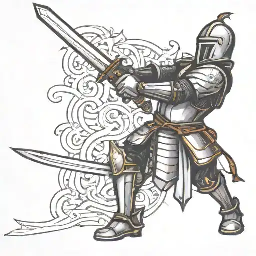 Knight Holding A Sword In A Ready Stance Fighting Linear
