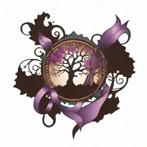 Tree Of Life And Purple Ribbon