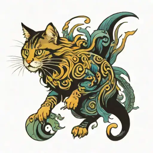 Leaping Long Haired Cat Chasing Lizard