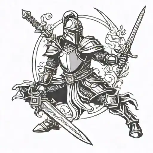 Knight Holding A Sword In A Ready Stance Fighting Linear