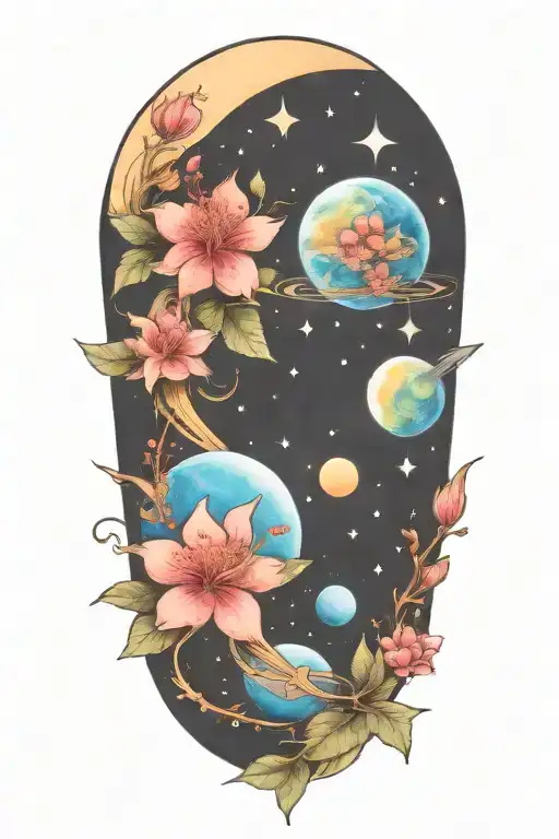 Hibiscus And Planets Stars And Nebulas