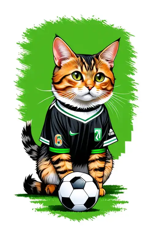 A Cat In A Black And Green Soccer Kit With A Soccer Ball