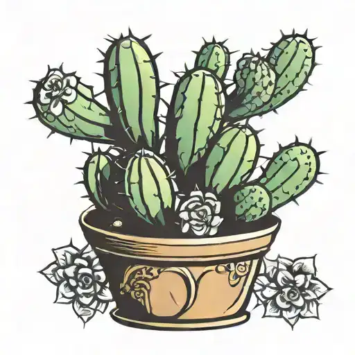 Classic Cactus In A Decorated Pot