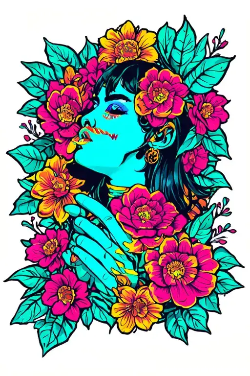 90'S Tv Cartoon Neo Traditional Style Tattoo Bold Colors Neon