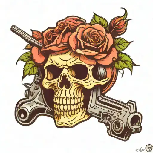 Skull With Rose And Gun