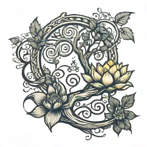 Tree Of Life And Unalome Symbol With Lotus