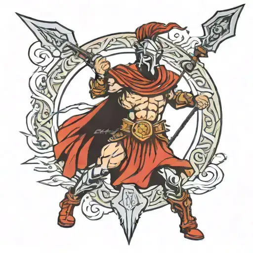 Ares God Of War With Spartan Sheild And A Red Cape And A Spear