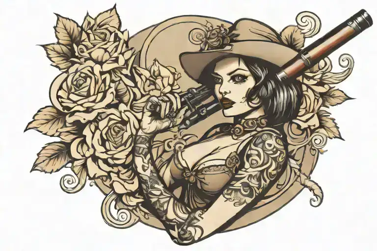 Girl With Cigar And Gun