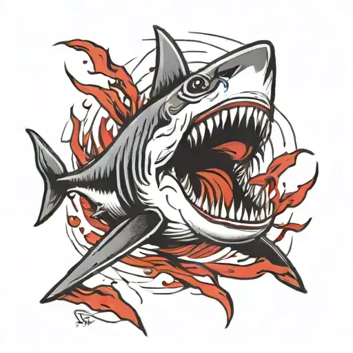 White Shark Black Grey With Red Brush Dashes