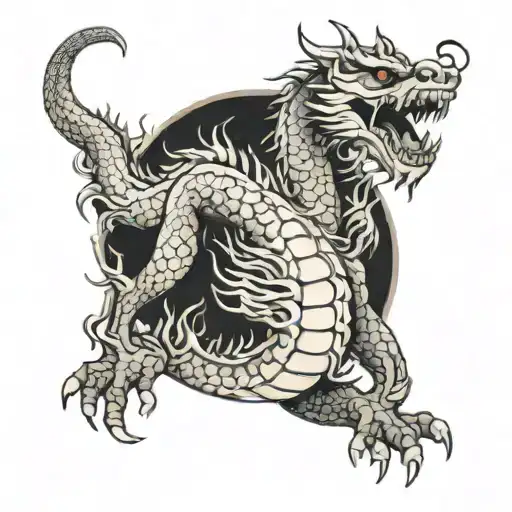 Tattoo Running Along The Chest With The Image Of A Chinese Dragon