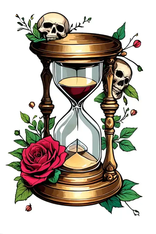 Hourglass Tattoo With Skull Surrounded