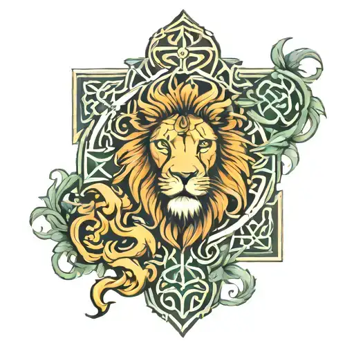 Celtic Cross Lion Heds