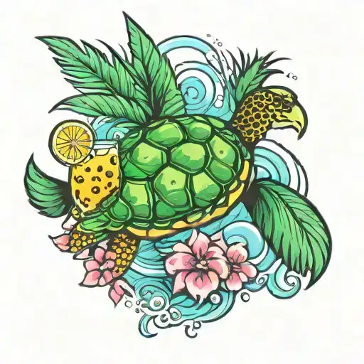 Sea Turtle And Flamingo Float And Pineapple Drink