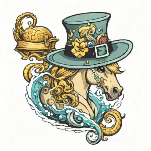 Pony With A Hat Under Water