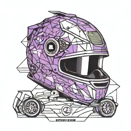 F1 Car Geometric Outline With Purple Helmet