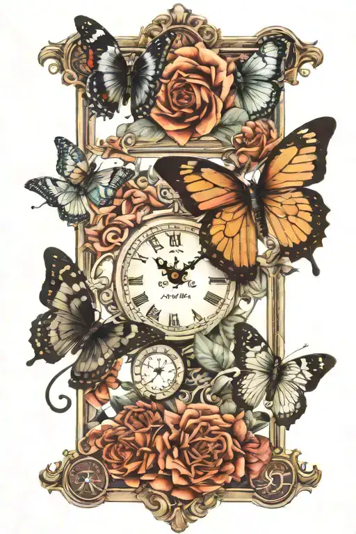 Clock Face Butterflies Heart Polorid Picture Frame