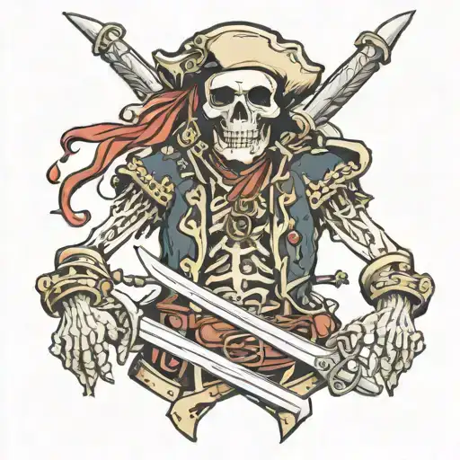 Skelleton Pirate Holding Two Swords