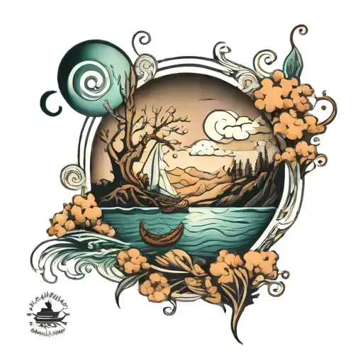 Surrel Landscape With Eye Draining Liquid Into An Ocean With A Boat Sailing On It