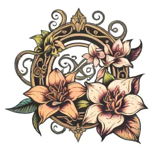 Infinity Symbol With Lily Flower And Magnolia Flowers