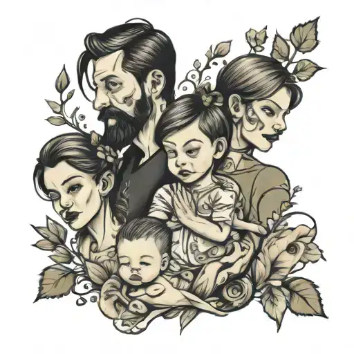 Family With Two Children And Nature