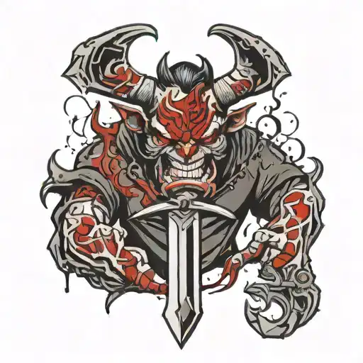 Demon Holding A Bloody Blade Axe Inspired