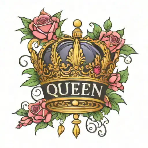 Queen's Crown With The Name Mpa Below And Wrap It In Rose Thorns