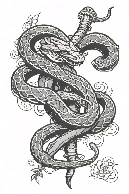 Hissing Snake Wrapped Around Dagger