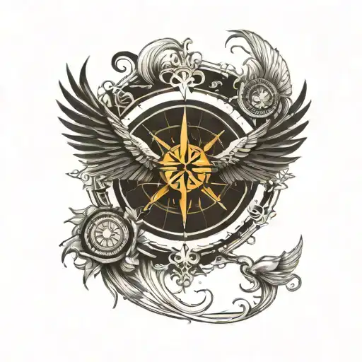 Compass With Wings Coming In Yin Yang Symbol Formed