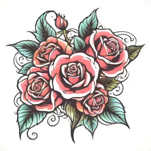 Rose Tattoo With Cards As Petals
