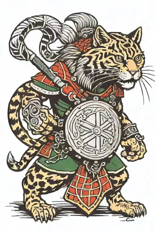 Irish Warrior In A Kilt With A Shield Whit A Scottish Wildcat In The Background
