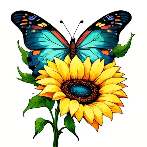 Sunflower Paint Brush Stem With Butterfly