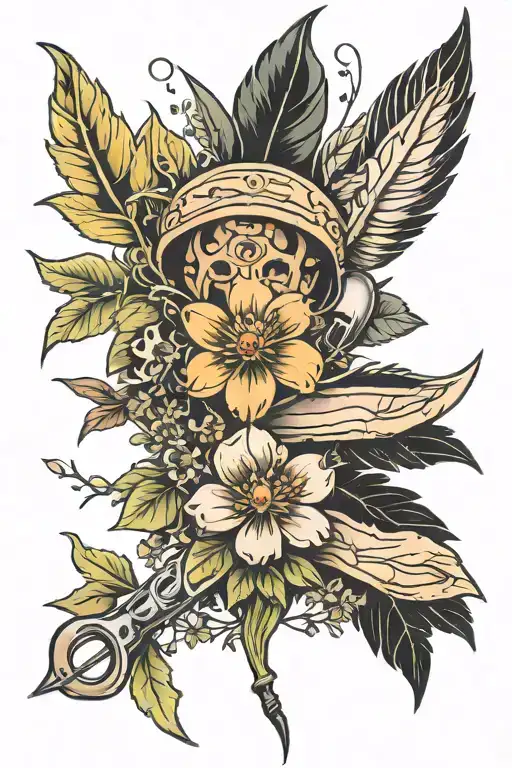 Native Plant And Tools Intertwined