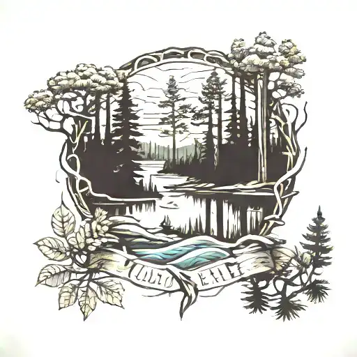 Old Growth Forest And Lake Shore Adorned