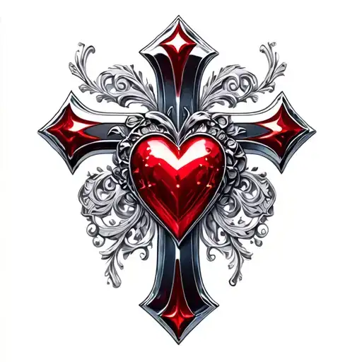 3D Chrome Heart Cross