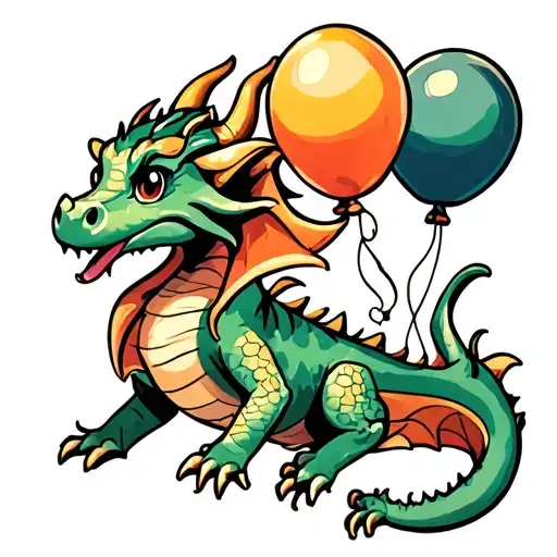 Cute Dragon Holding A Balloon Floating