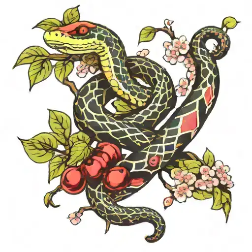 Snakes With Cherries Blossom Tree