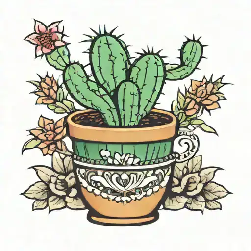 Cactus In A Decorated Pot