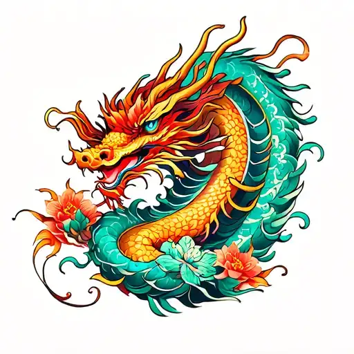 Floral Japanese Dragon Wrapped